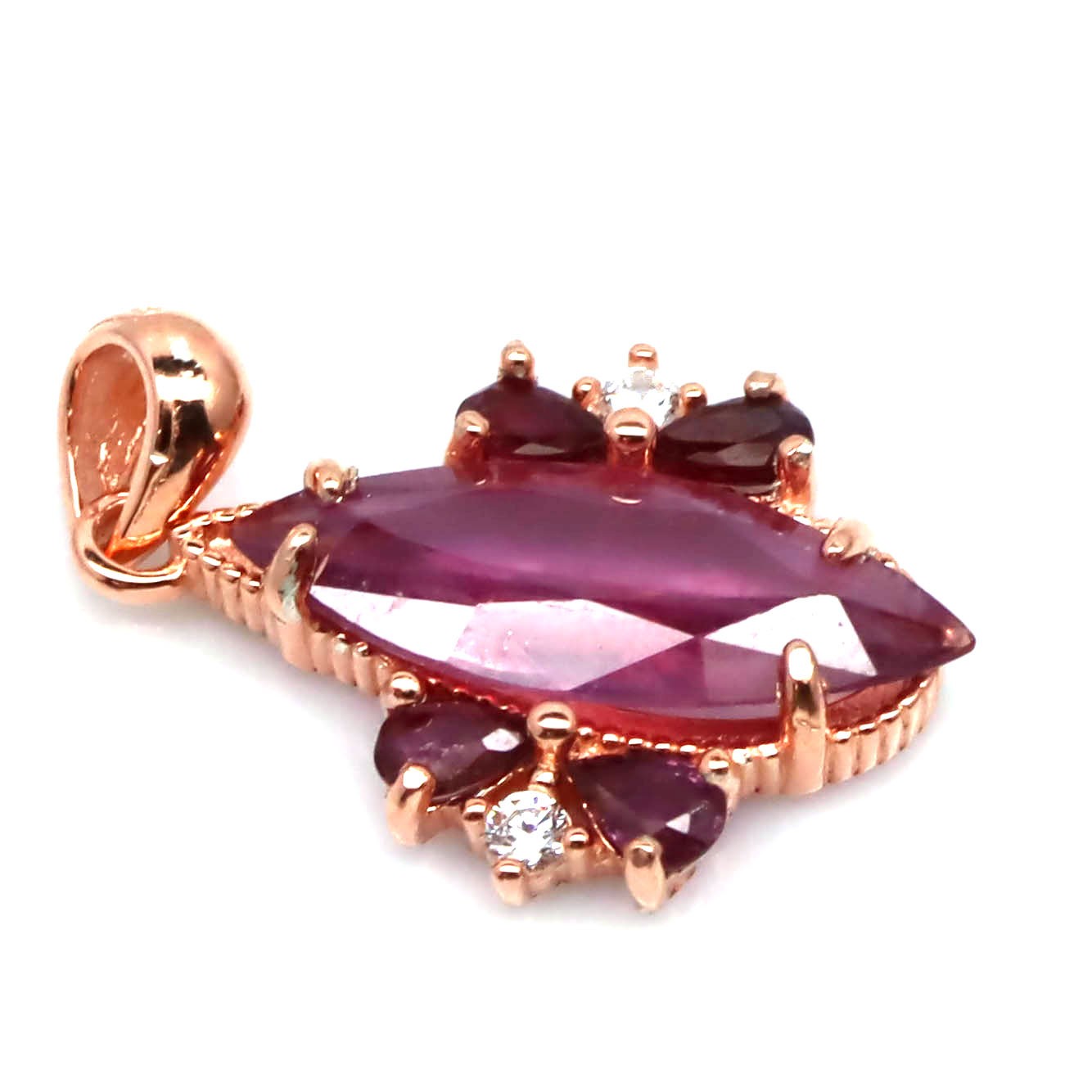 Thai Handmade 7 x 16 mm. Pink Ruby & White Zircon Pendant
