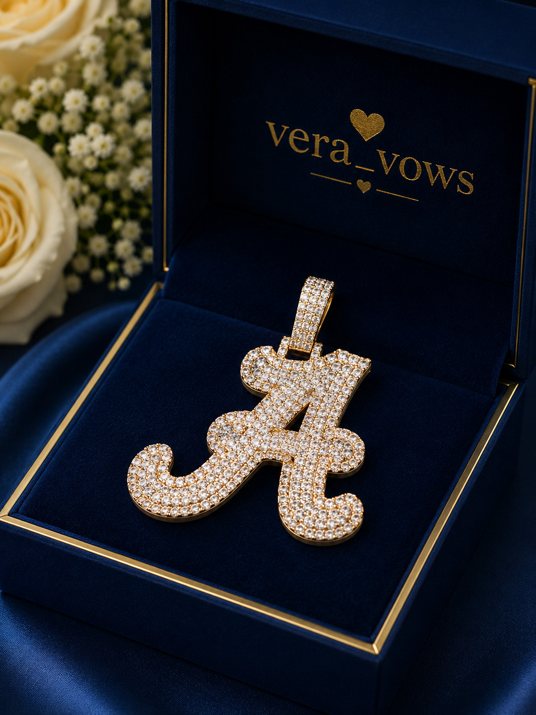 Moissanite Lab-Created 14K Yellow Gold Plated Initial “A” Letter Round Pendant