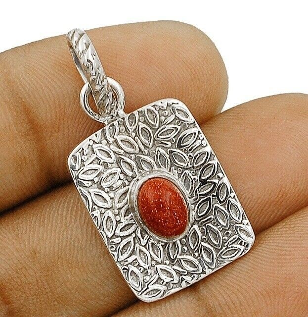 Natural Orange Sun Sitara 925 Solid Sterling Silver Pendant Jewelry