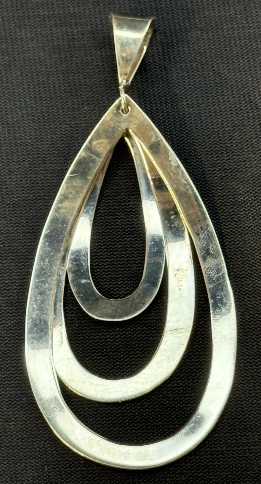 Sterling Silver Large Triple Teardrop Layered Dangle Modernist Pendant 3.75″
