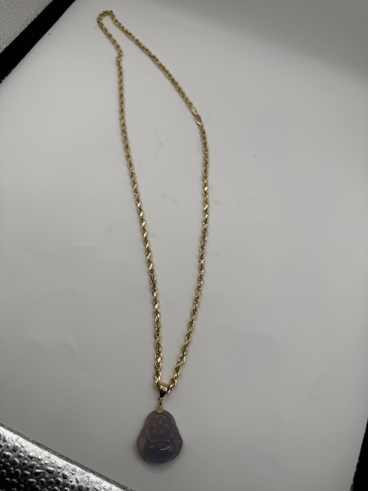 10k Solid Gold Set 4mm 24” Rope & Genuine Purple Jade 10k Solid Gold Bezel