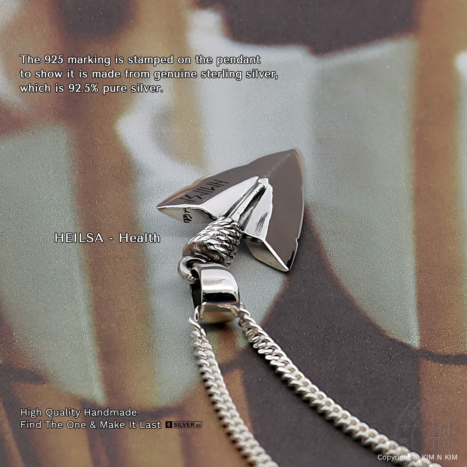 925 Sterling Silver Sacred Rune Arrowhead Pendant Necklace, Custom Engraving