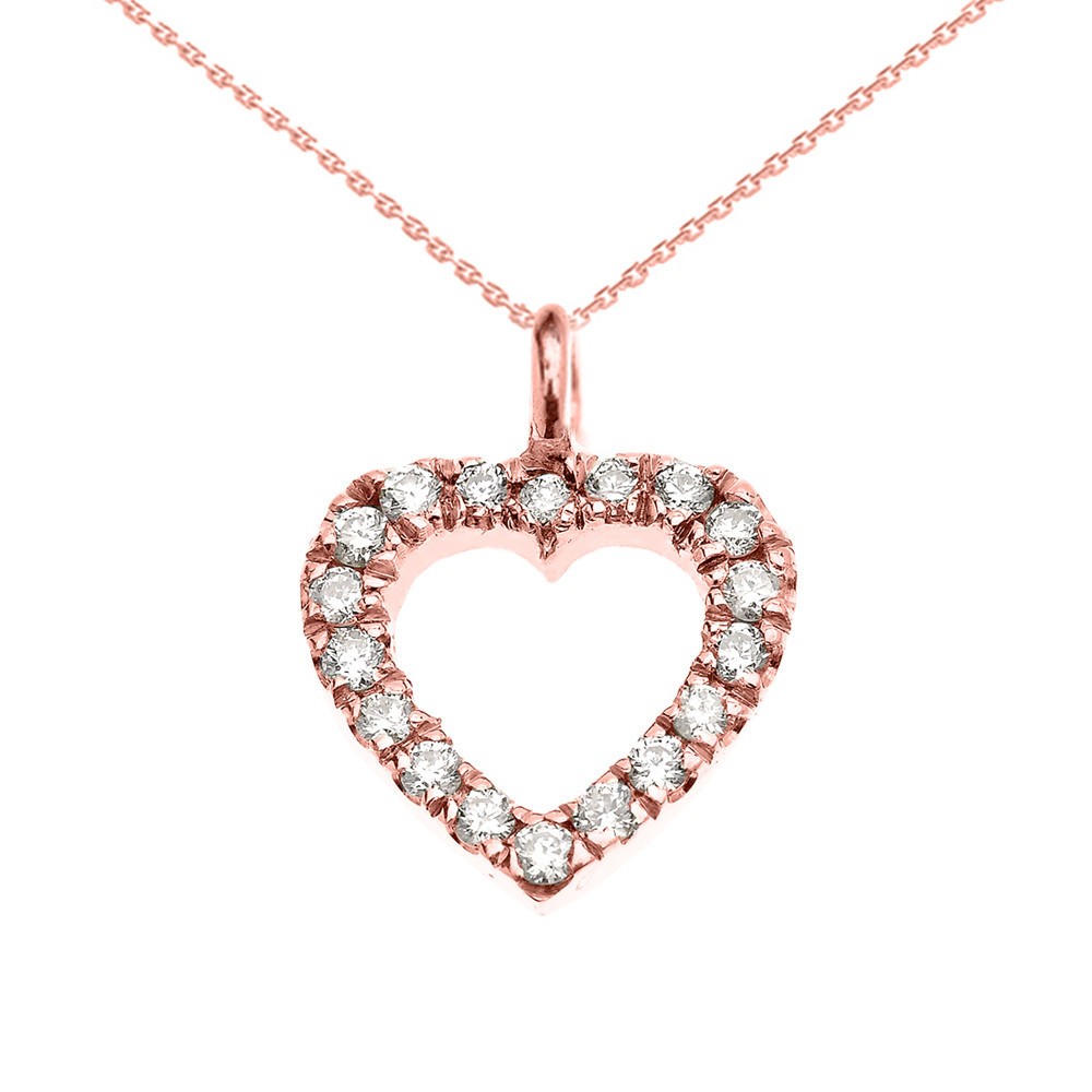 14K Gold Diamond Heart Pendant Necklace (Available in Yellow/Rose/White Gold)