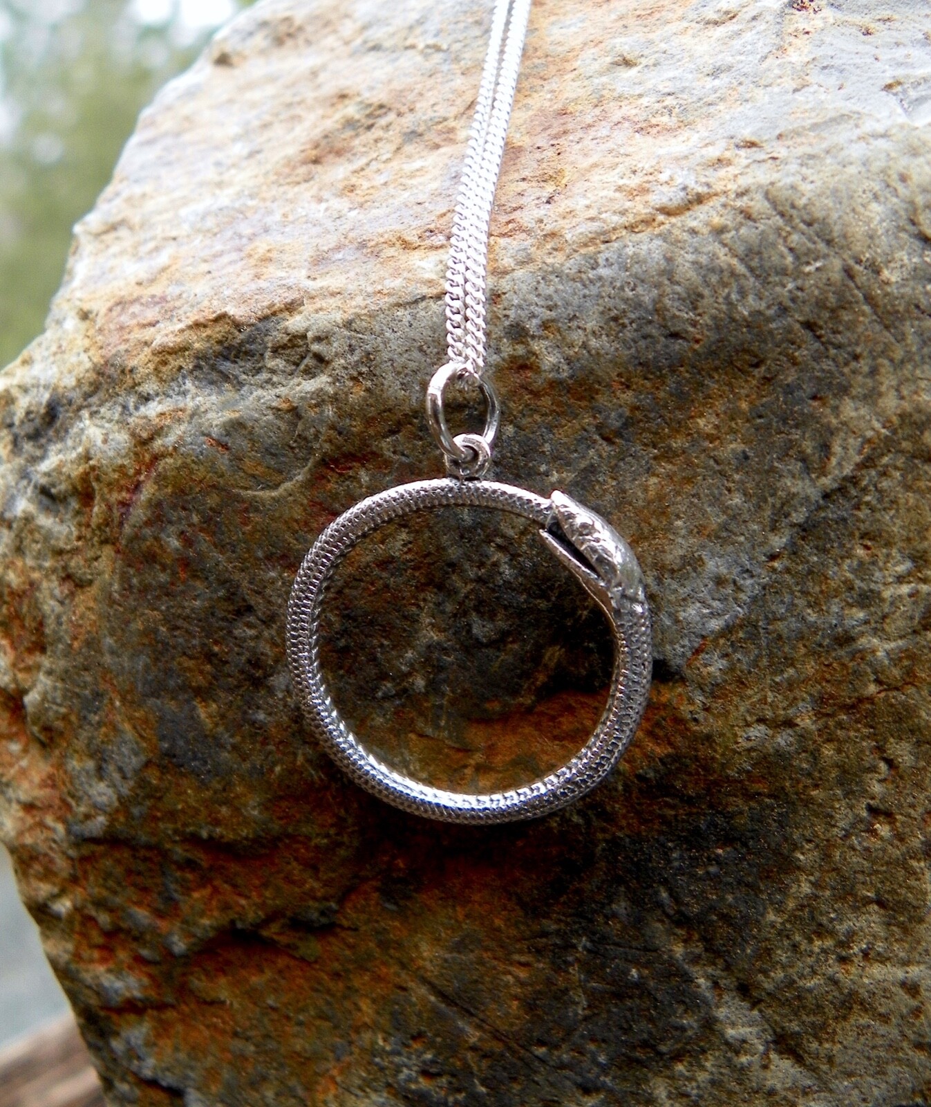 Ouroboros Pendant Snake Sterling Silver Charm Serpent Reptile Goth Necklace 7017