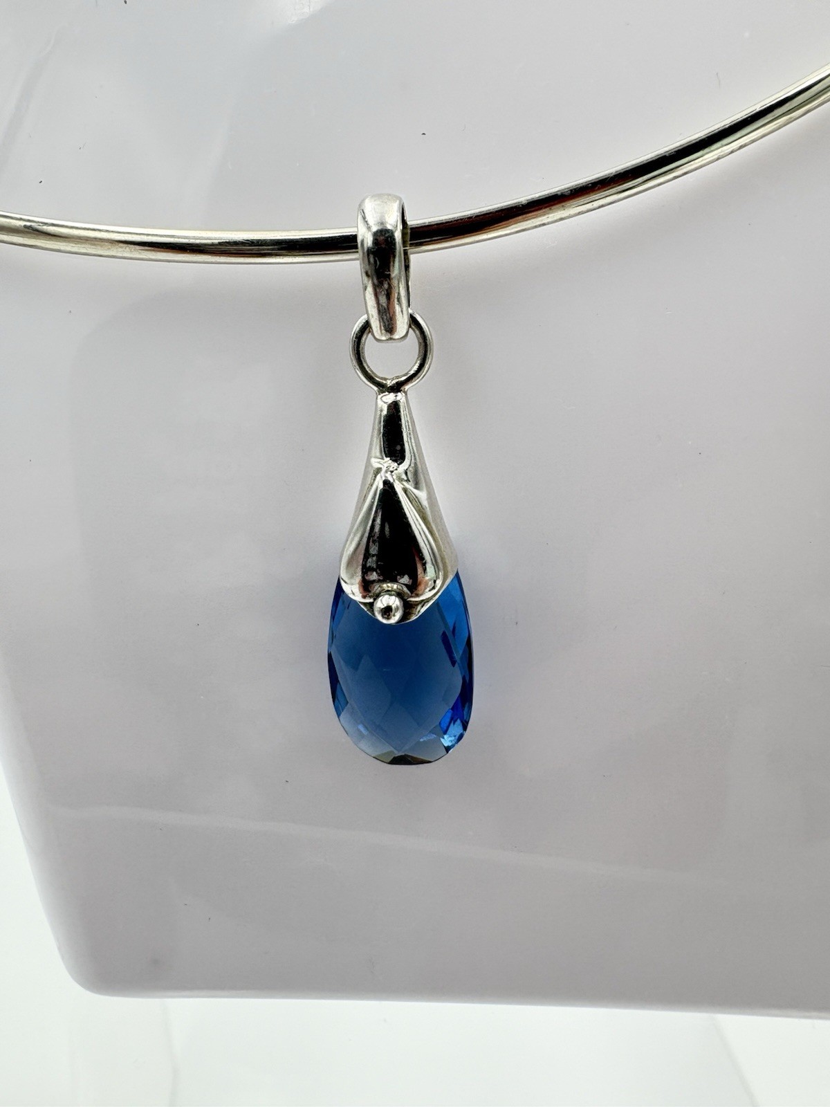 925 Sterling Silver 6CT Genuine Sapphire Gemstone Teardrop Pendant-Pendant Only