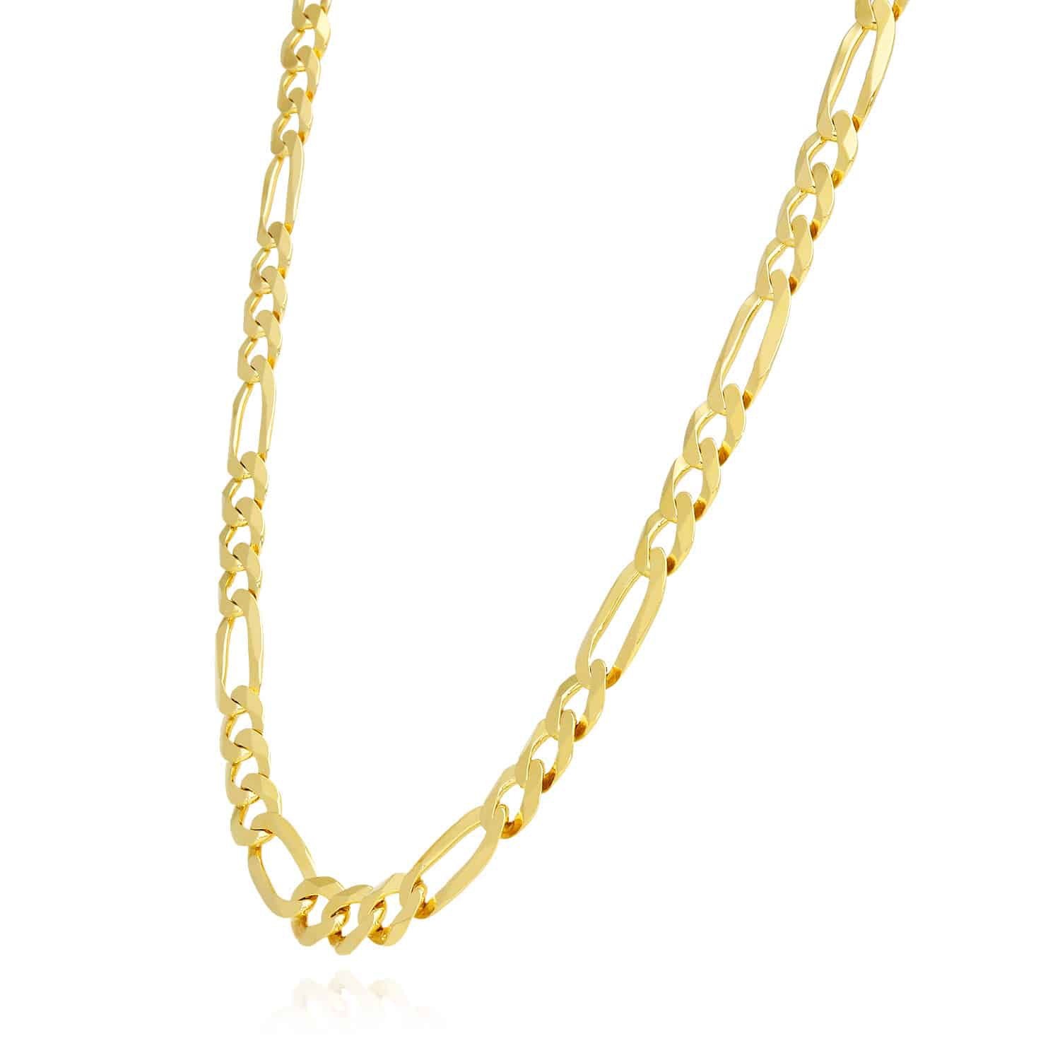 Solid 14K Yellow Gold Over Silver 7mm Figaro Chain Necklace 18″-24″