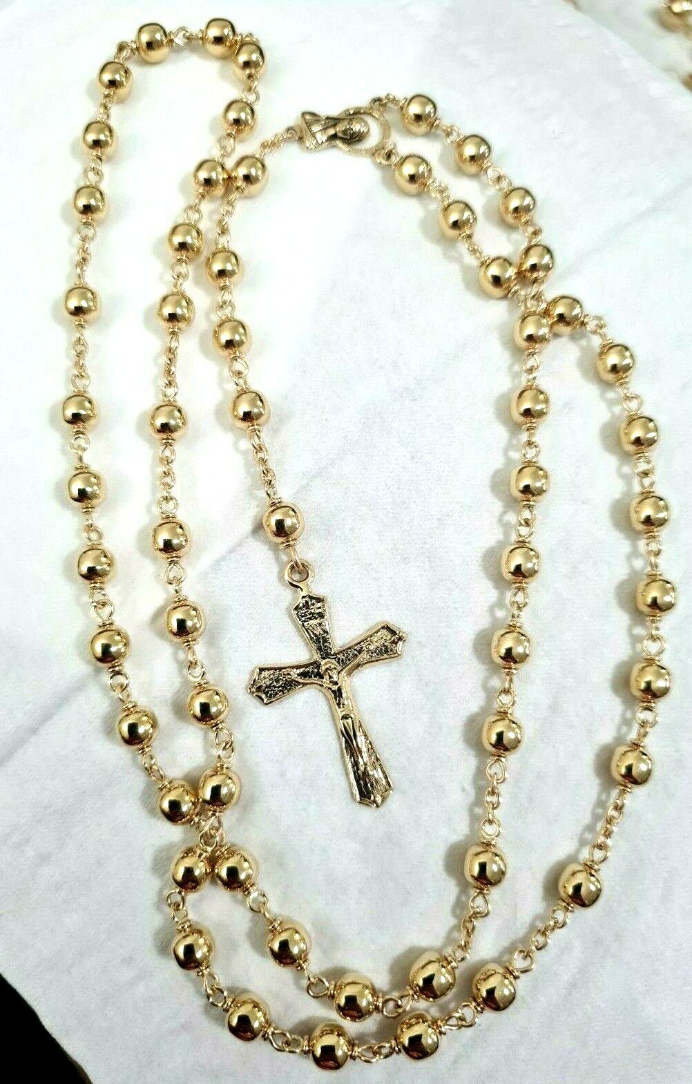 Genuine New 9ct Yellow Gold Ball Rosary Bead Chain Necklace Religious 70cm