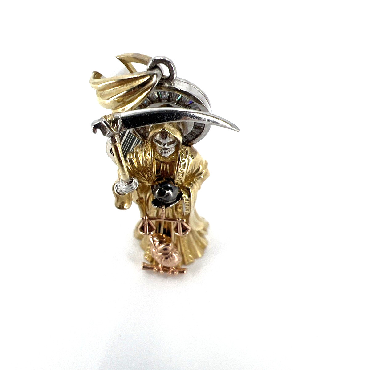 10K Tri-Color Gold Santa Muerte Pendant 2″ Italian CZ Santisima Muerte Authentic