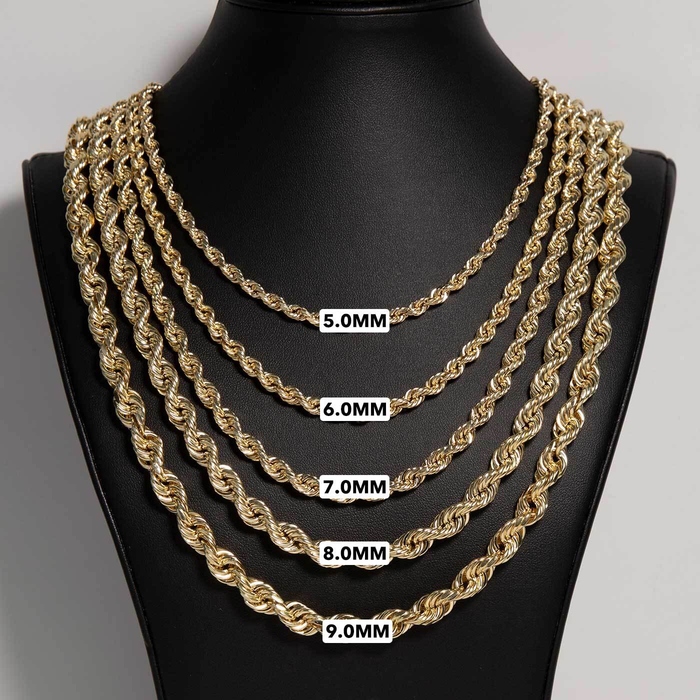 Rope Chain Necklace Real 14K Yellow Gold All Sizes