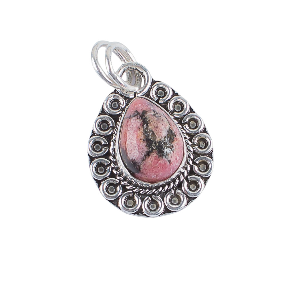 Black Rhodonite Gemstone 925 Sterling Silver Chain Pendent 1.02″ For Anniversary