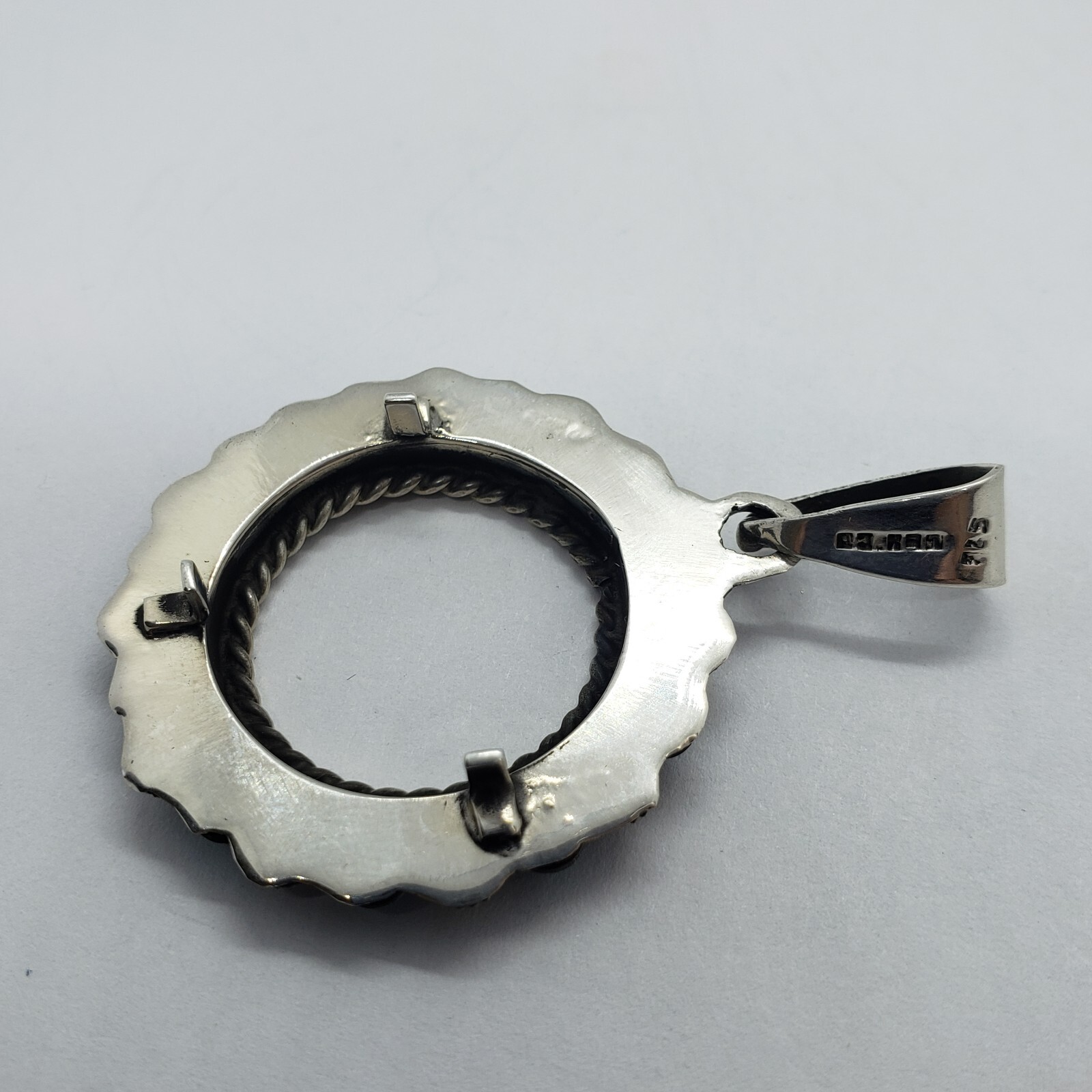 Sterling Silver Quarter Dollar Bezel 24 mm Coins Prong Back Flower Edge Amethyst