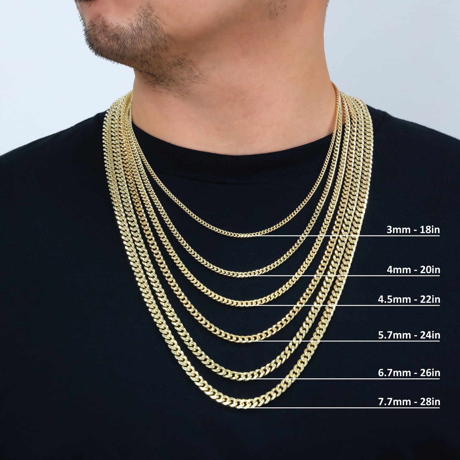 14K Real Yellow Gold 3mm-12.6mm Miami Cuban Lightweight Chain Necklace 16″ – 30″