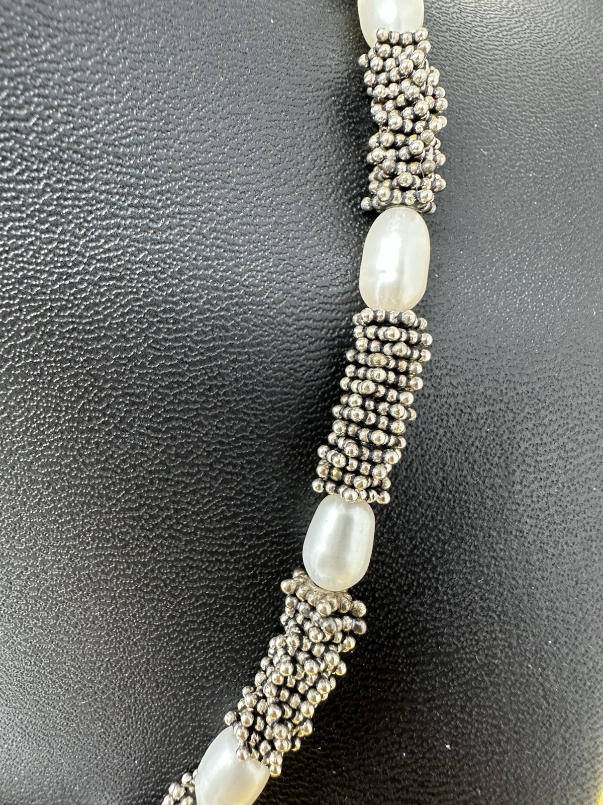 Sterling Silver Natural Pearls Choker Necklace & Bracelet Set Chic 72g 16in 6in