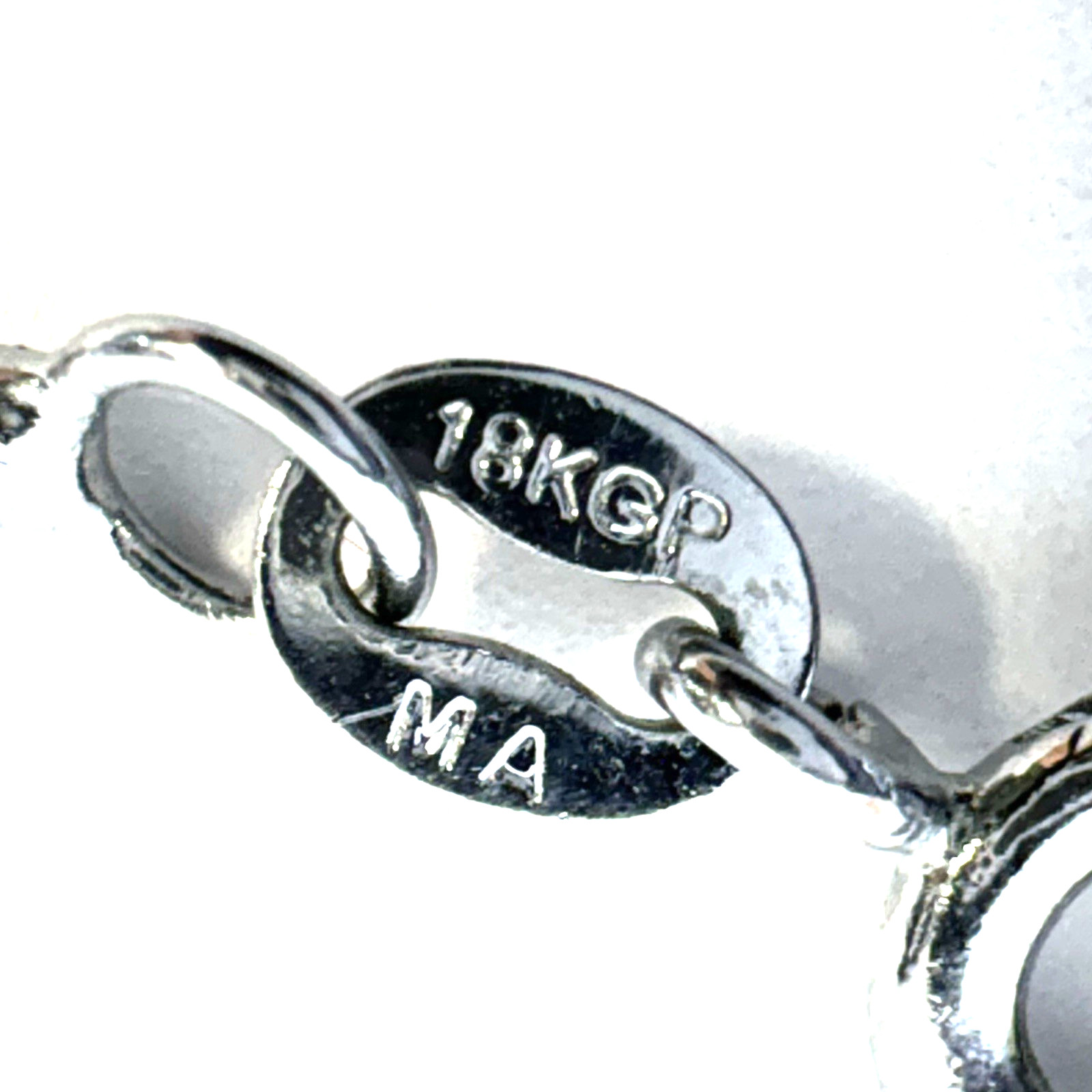 18KGP White Gold Plated Beaded Bar link Chain Necklace 18” Silver Tone