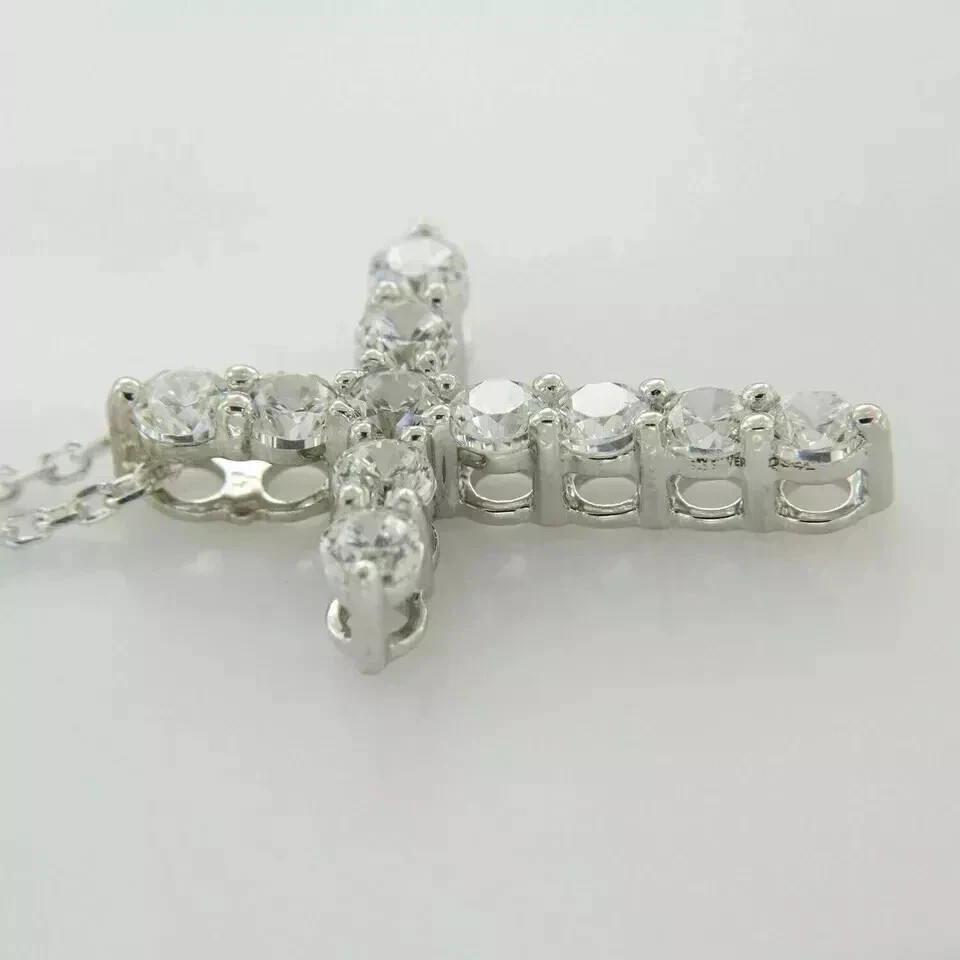 2CT Round-Cut Real Moissanite Cross Pendant Necklace 14K White Gold Plated