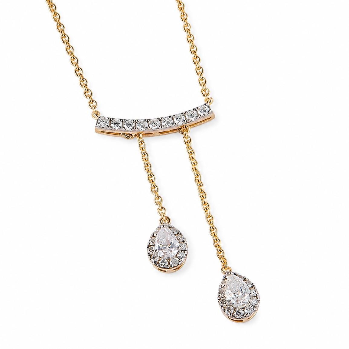 0.91 Natural Diamonds Teardrop Necklace 14k Solid Gold Curved Bar Pave
