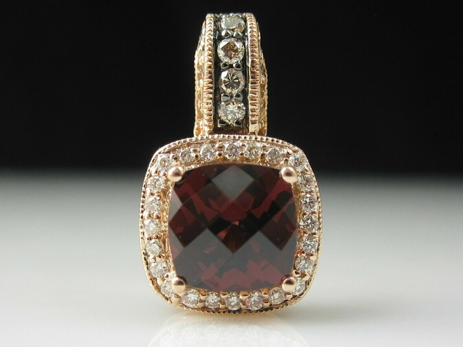 3Ct Cushion Cut Red Garnet Halo Women’s Pendant 14K Yellow Gold Over Free Chain