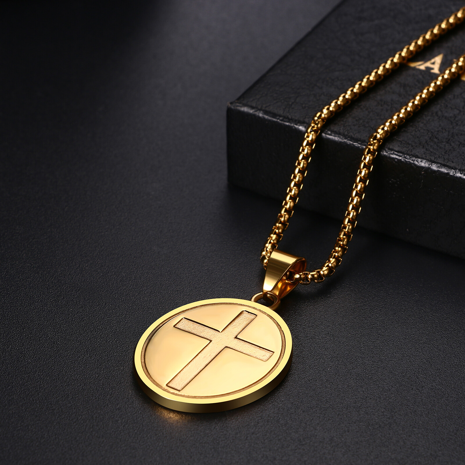 Men Shield Medal Pendant Traveler St Christopher Angel Religious Amulet Necklace