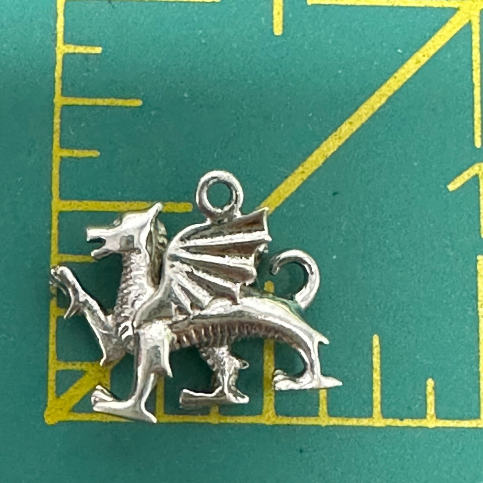 Welsh Dragon Pendant Signed WTJ Sterling Silver 925 Detailed Wings Tail 3D Charm