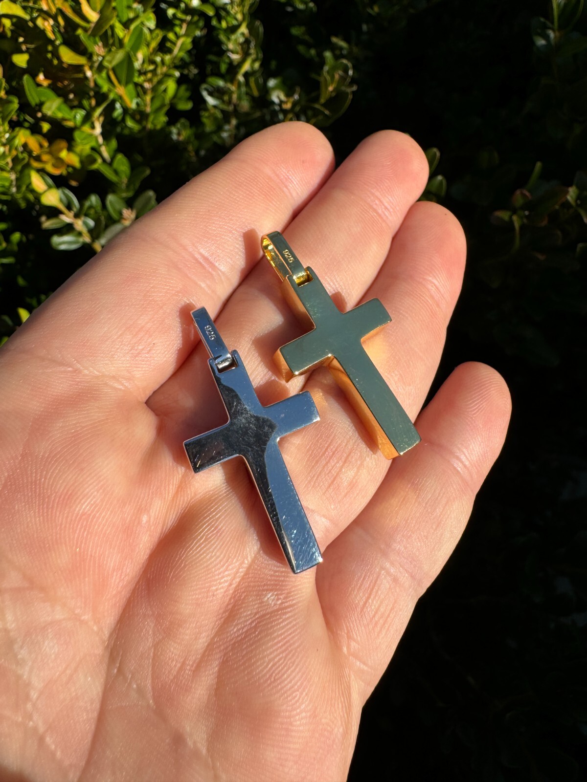 Real 925 Silver & Wood Inlay Plain Religious Cross Pendant Necklace Handmade