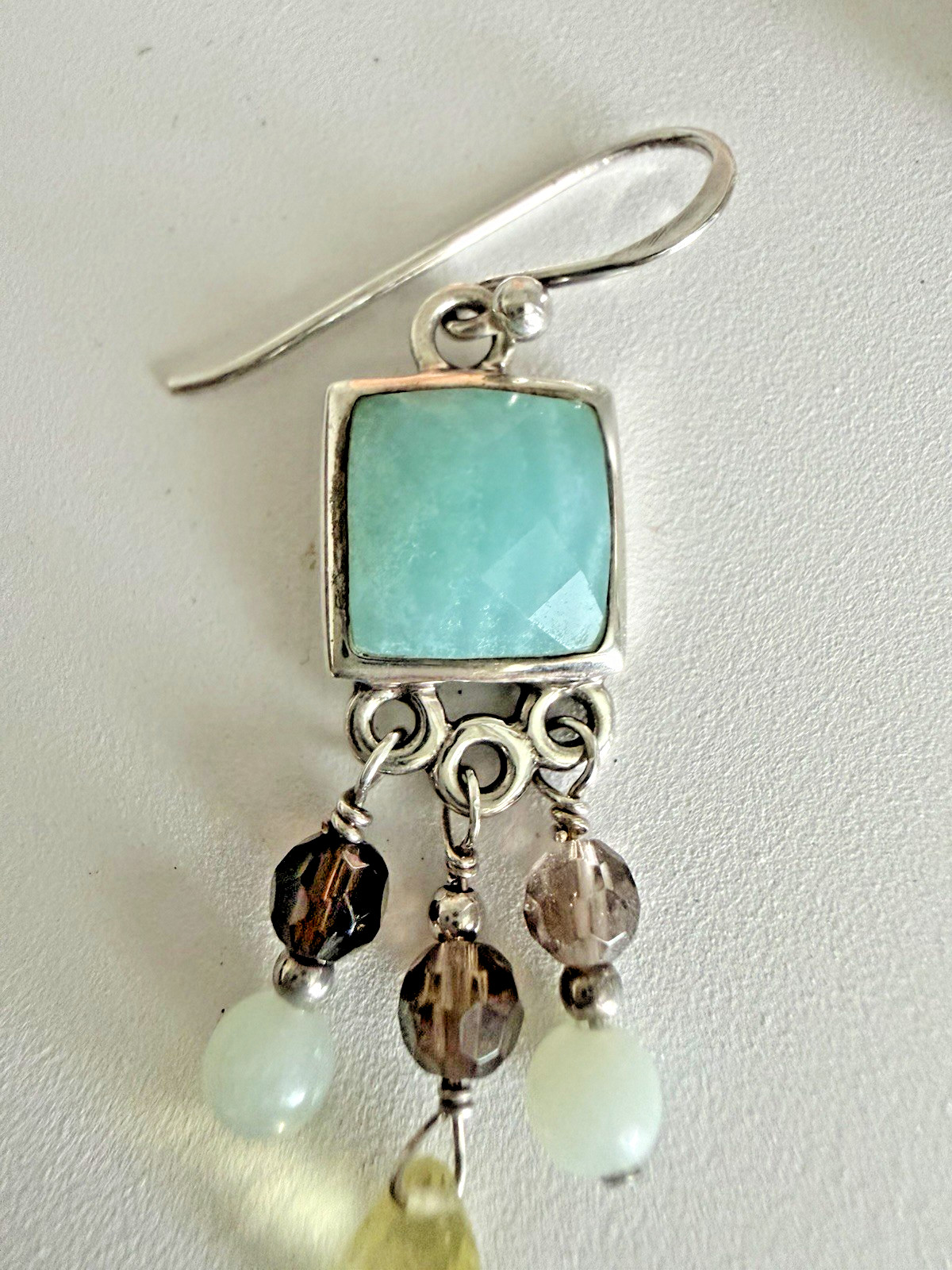 Barse 925 Blue Larimar, Citrine, Smoky Quartz Dangle Earrings – Rare Find