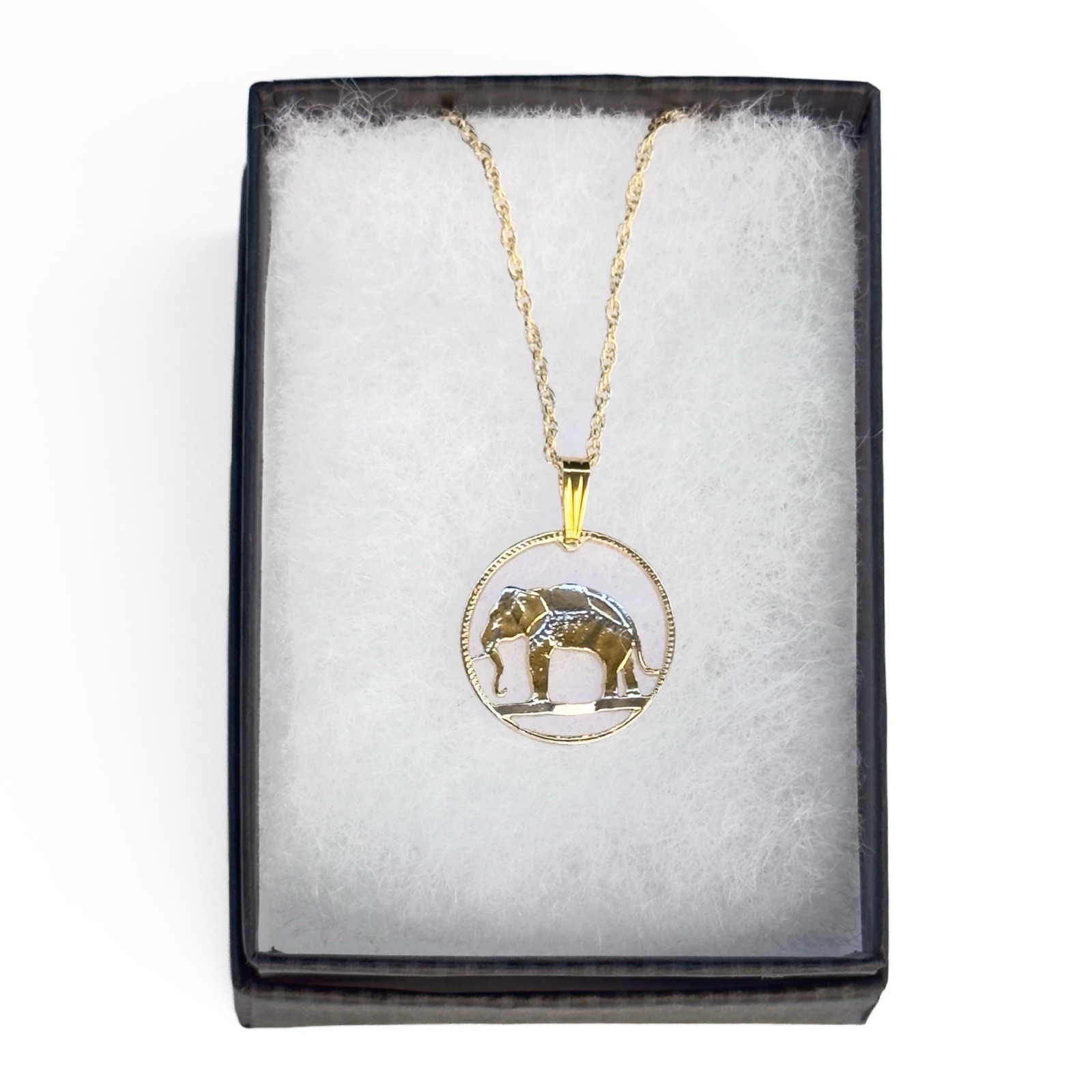 Littleton Coin Co. 14K Gold Plated Cutout Elephant Coin Rope Chain Necklace J200