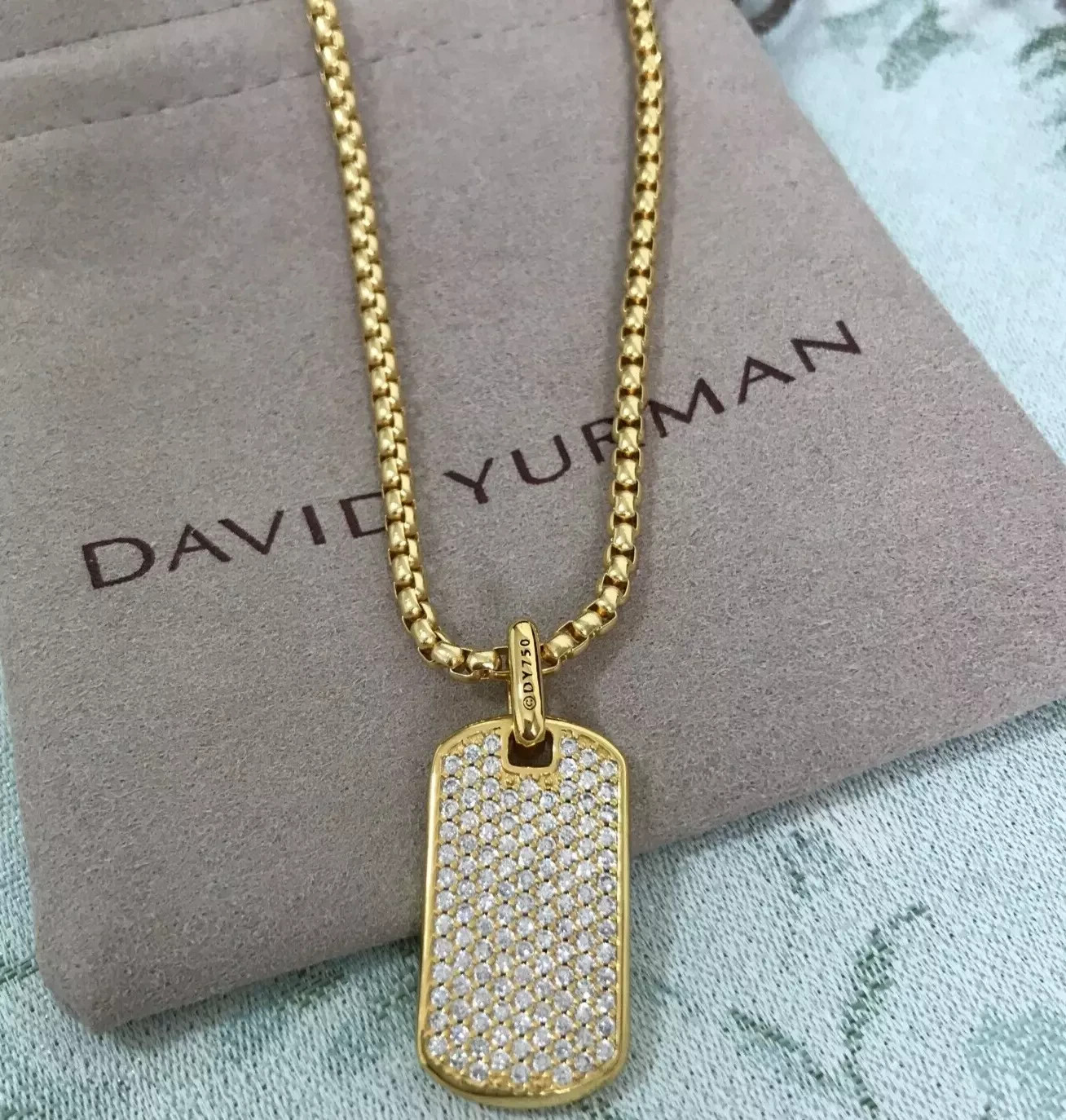 David Yurman Diamond Dog tag Pendant with 22″ Chain Necklace