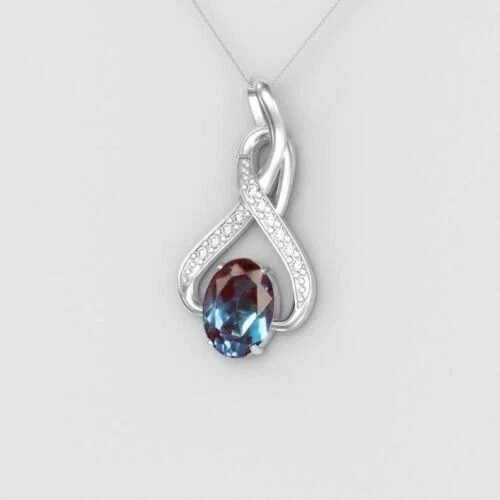2.7Ct Oval Lab-Created Alexandrite Women’s Chain Pendant 14K White Gold Plated