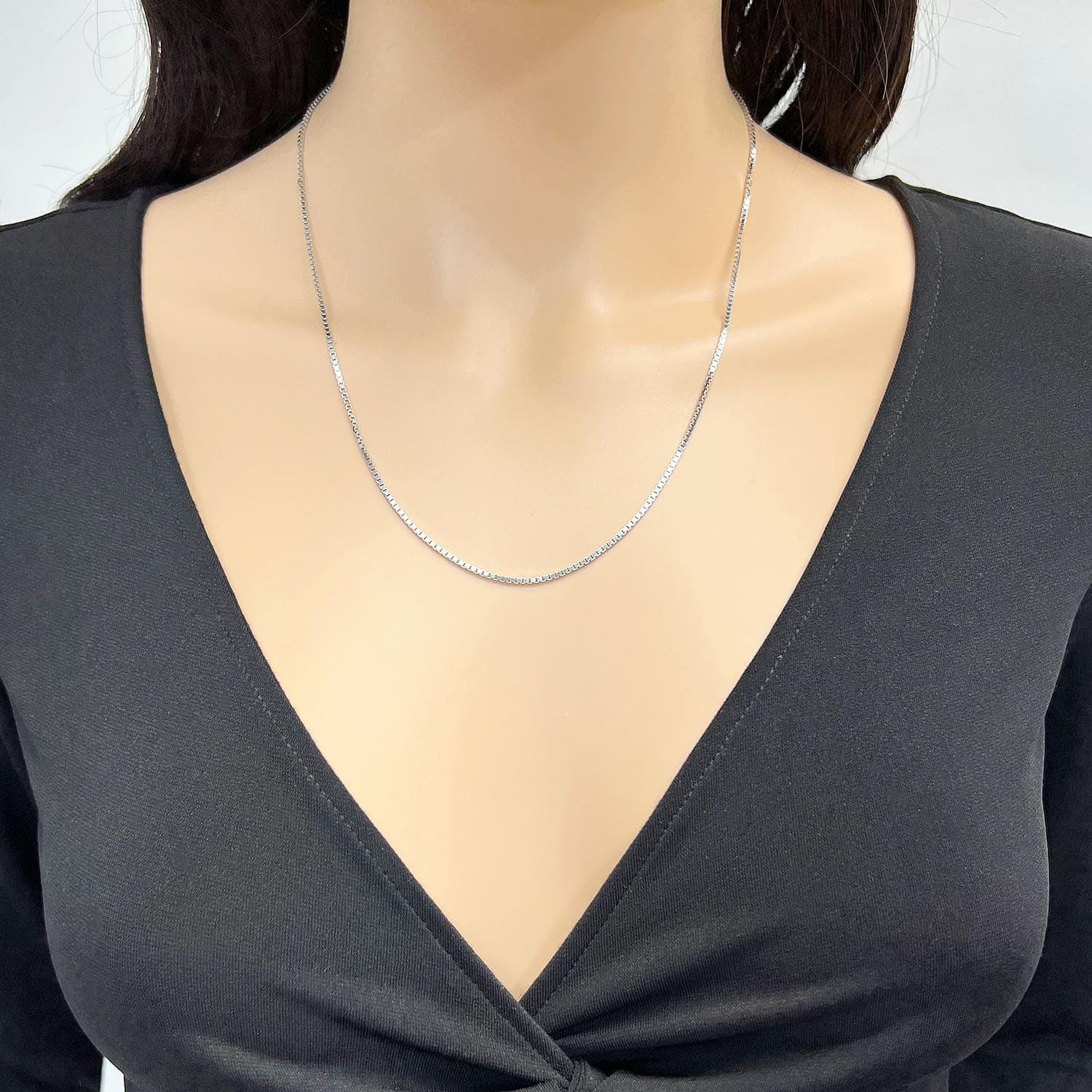 18K White Gold Over Sterling Silver 1.2mm Box Chain Necklace 16″-24″