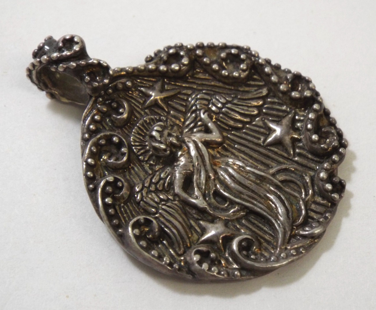 VTG 1990s Andrea Barnett Sterling Silver 925 Angel & Stars Pendant 21.6g Signed