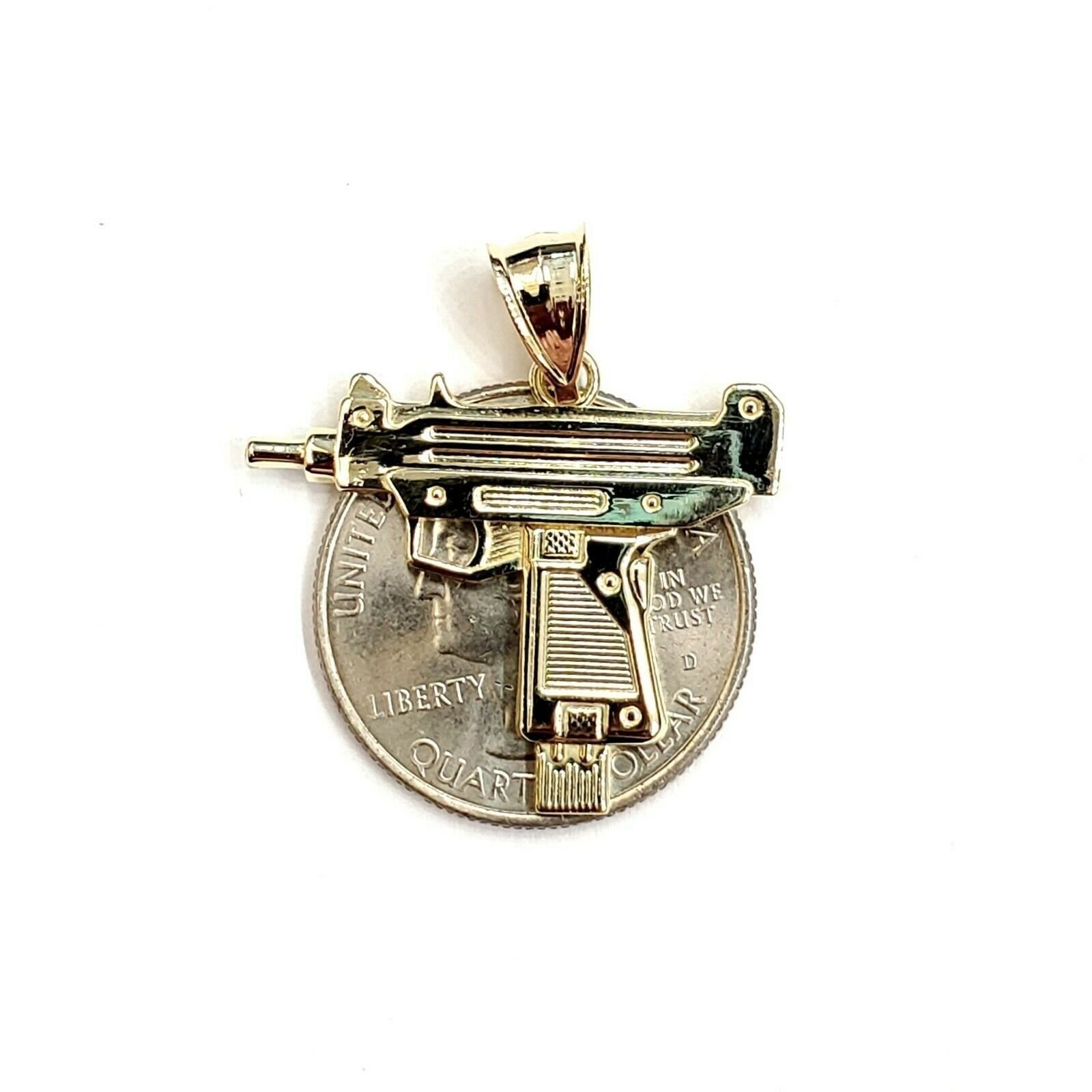 10k yellow Gold solid Uzi machine gun Pendant charm gift male fine jewelry 2.2g