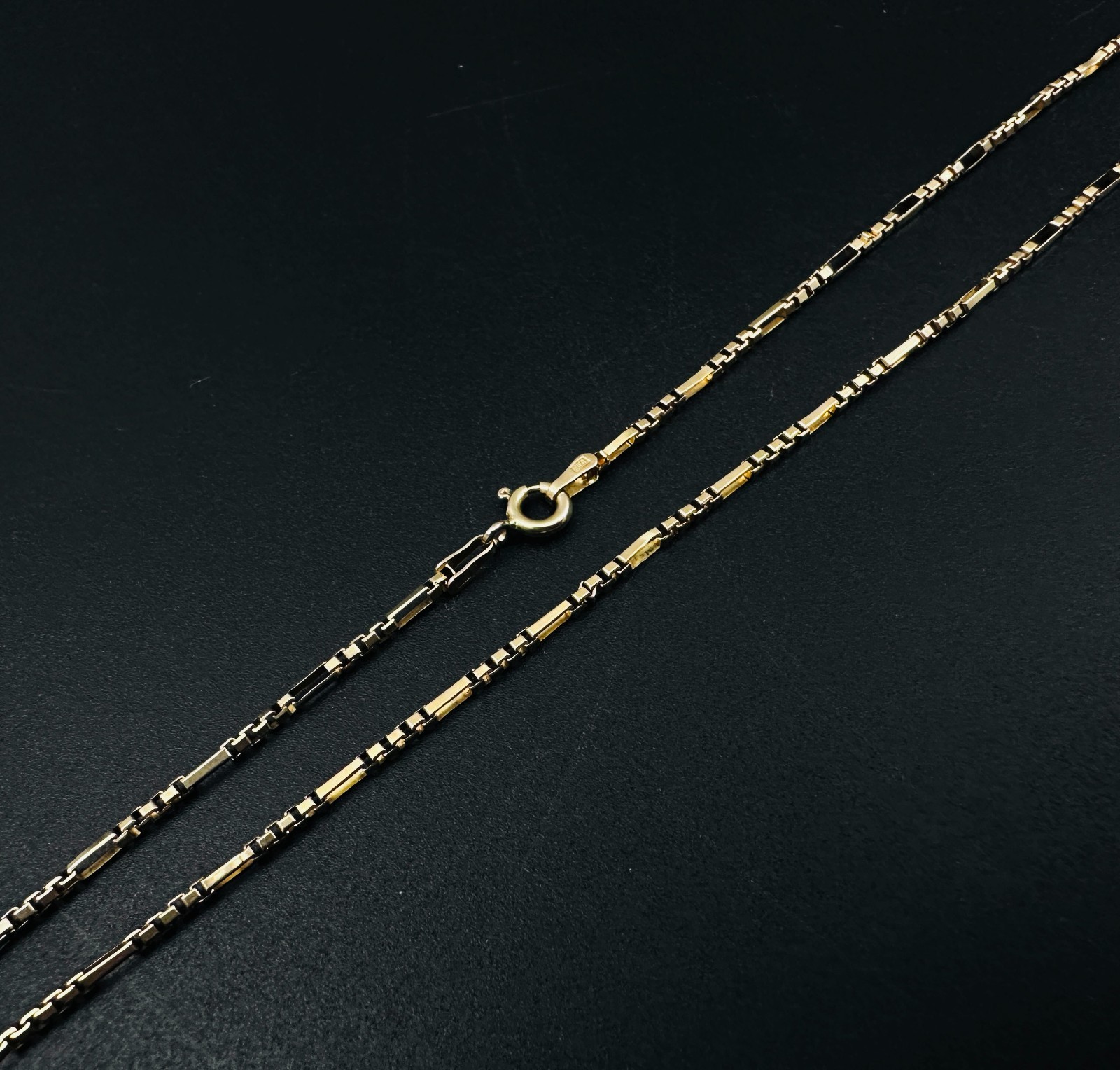 Solid 14K Yellow Gold Figaro Box Link Hybrid Chain Necklace 1.4mm, 24 1/2″, 5.6g