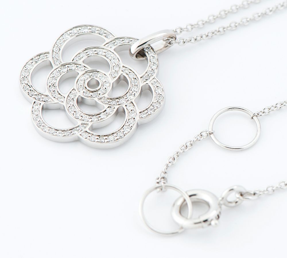 CHANEL Camellia Diamond Necklace White Gold Pendant 17.3 inches in Rare