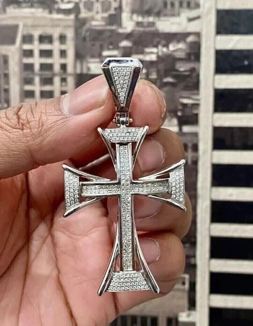 2.00Ct Round Cut Moissanite Cross Religious Pendant 14K White Gold Plated Silver