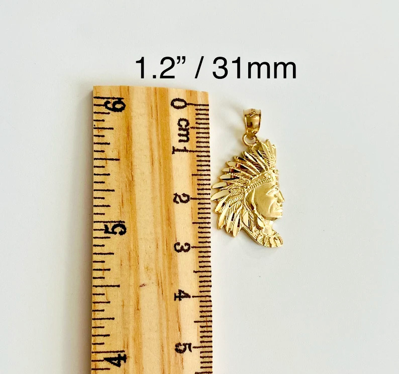 14K Solid Gold Indian Head 1.2″ Pendant, 14K Gold Chief Face Head Charm- PT1609