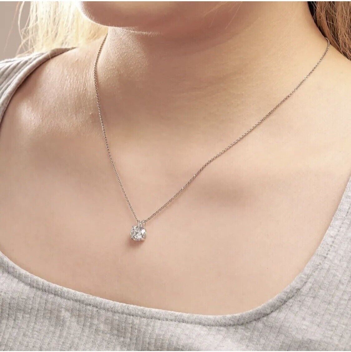 NEW 2 Carat Certified Moissanite Solitaire Necklace Solid 14K White Gold $995.00