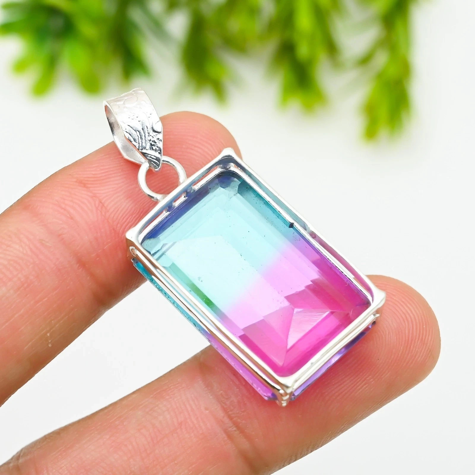 75+Ct Natural Certified Bi-Color Tourmaline 925 Silver Pendant Loose Gemstone