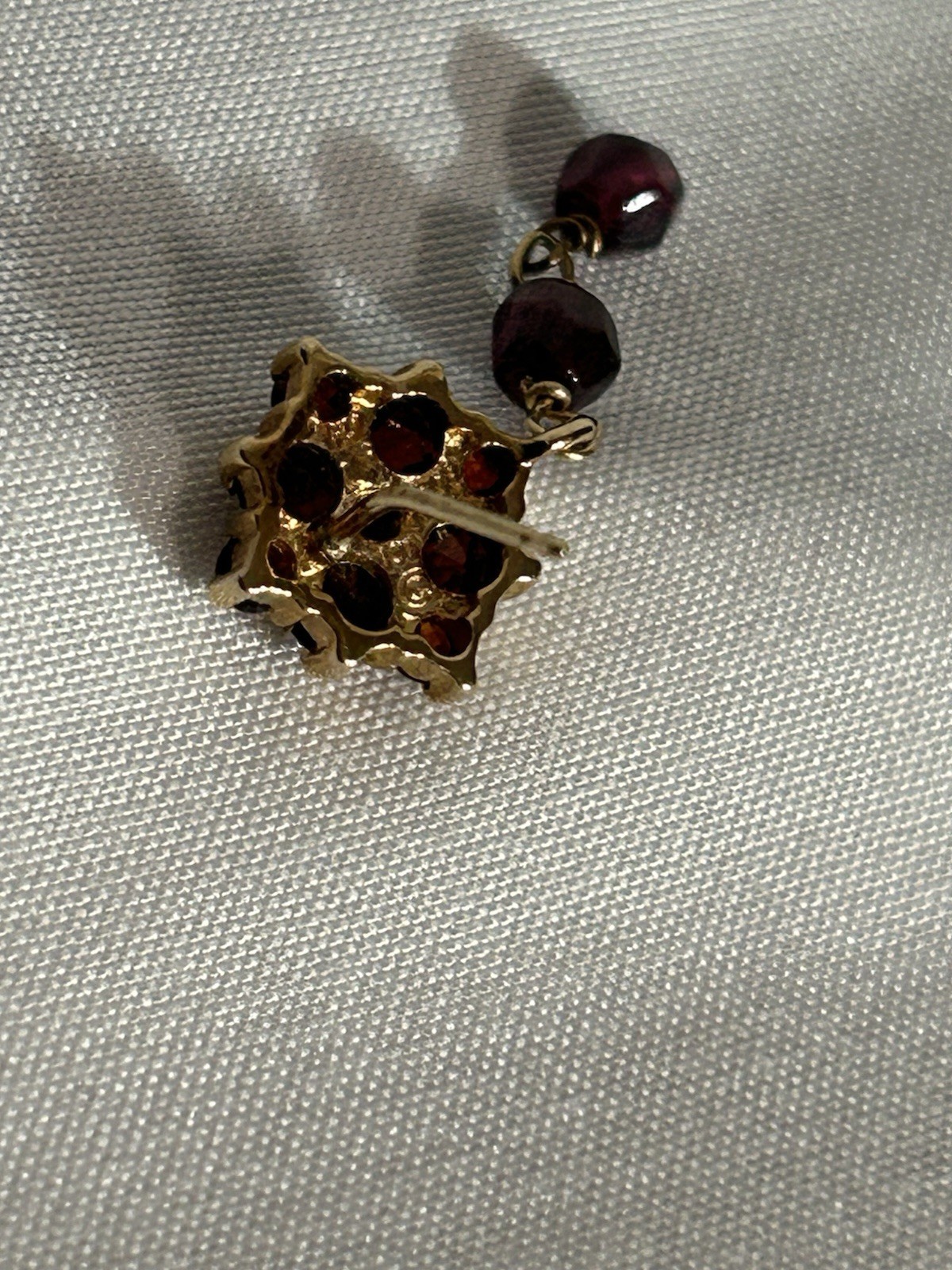 Vintage 10K, Gold Bohemian Garnet Lavalier Y-Necklace Matching Cluster Charm