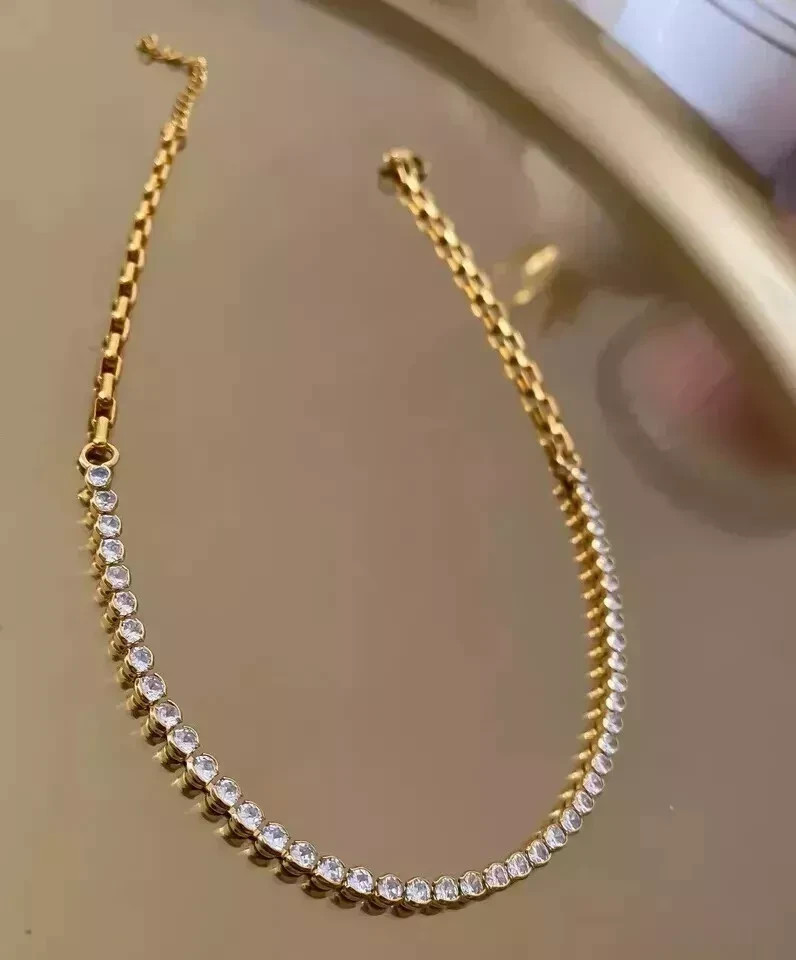 6Ct Round Cut White Moissanite Women’s Tennis Necklace 14K Yellow Gold Plated