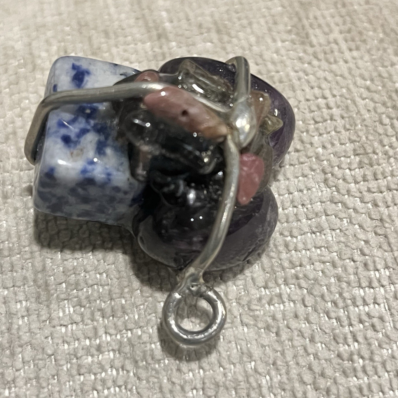 Vintage Sterling Silver Multi Natural Gemstone Healing Handmade Cluster Pendant