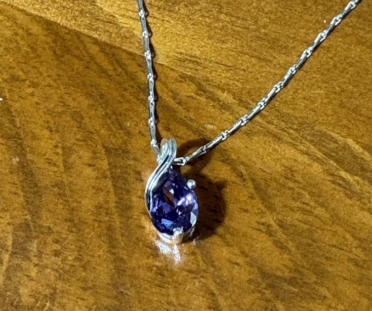 925 Sterling Silver Natural Amethyst Necklace Oval Pendant 18″ Bar Link