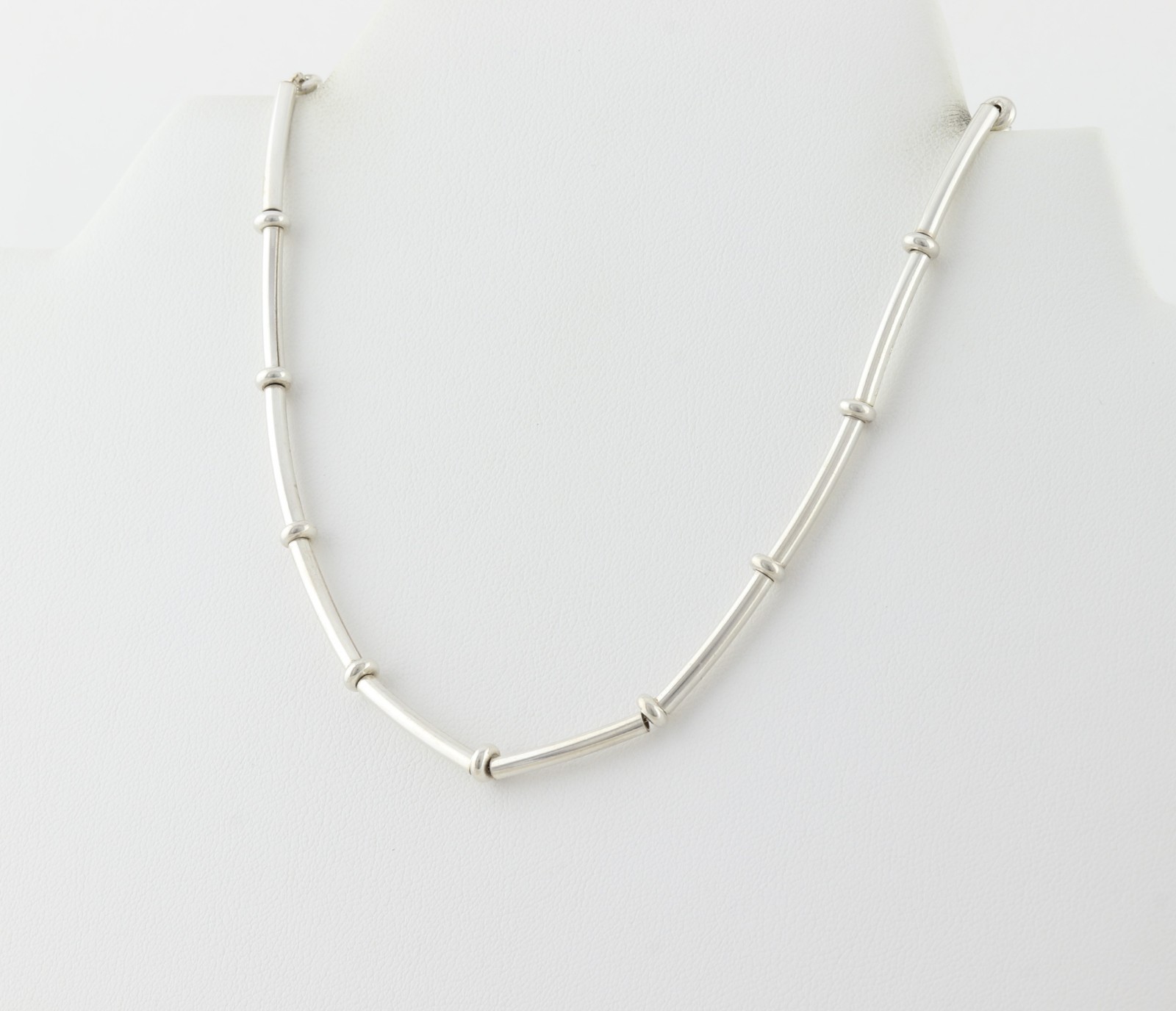 Sterling Silver Beaded Station Necklace 17 1/2″ inch 3mm thick