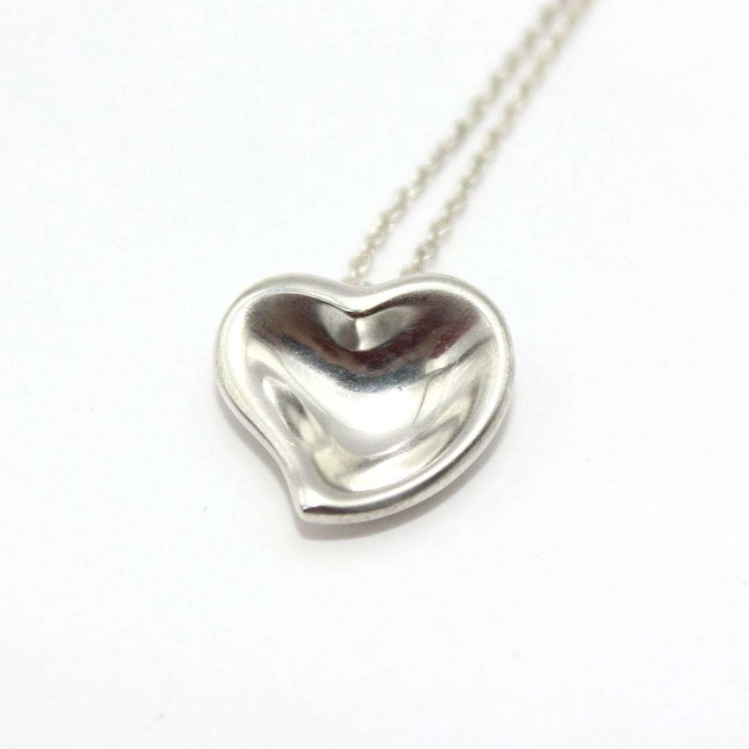Tiffany & Co. Curved Full Heart Pendant Necklace Elsa Peretti Sterling Silver