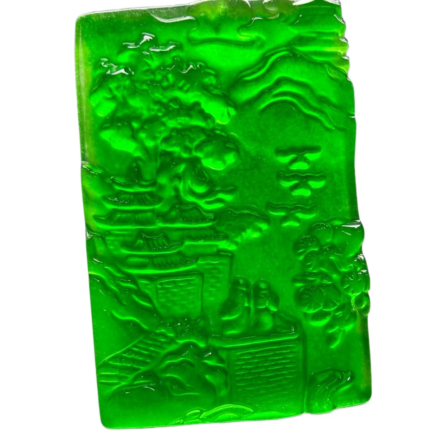 Natural Ice Green Burmese Jadeite Hand Carved Landscape Lucky Pendant Necklace