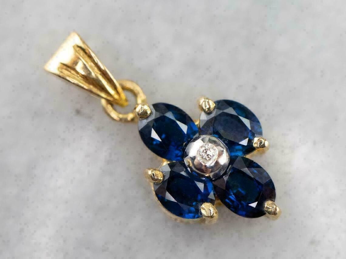 2.70Ct Oval Cut Blue Sapphire Diamond Pendant With Chain 14K Yellow Gold Finish
