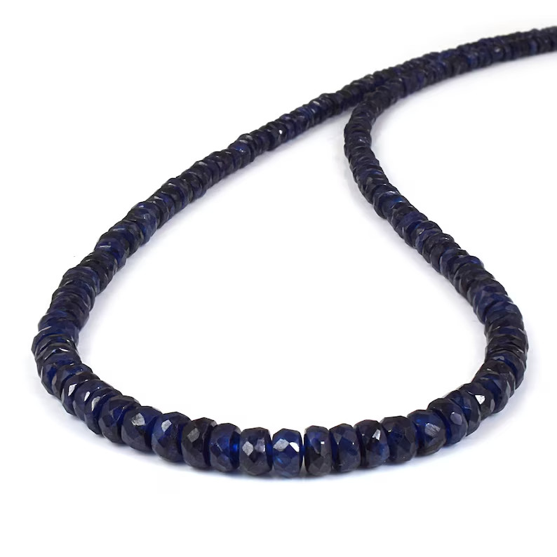 Blue Sapphire Beaded Necklace 925 Sterling Silver Handmade Gemstone Jewelry