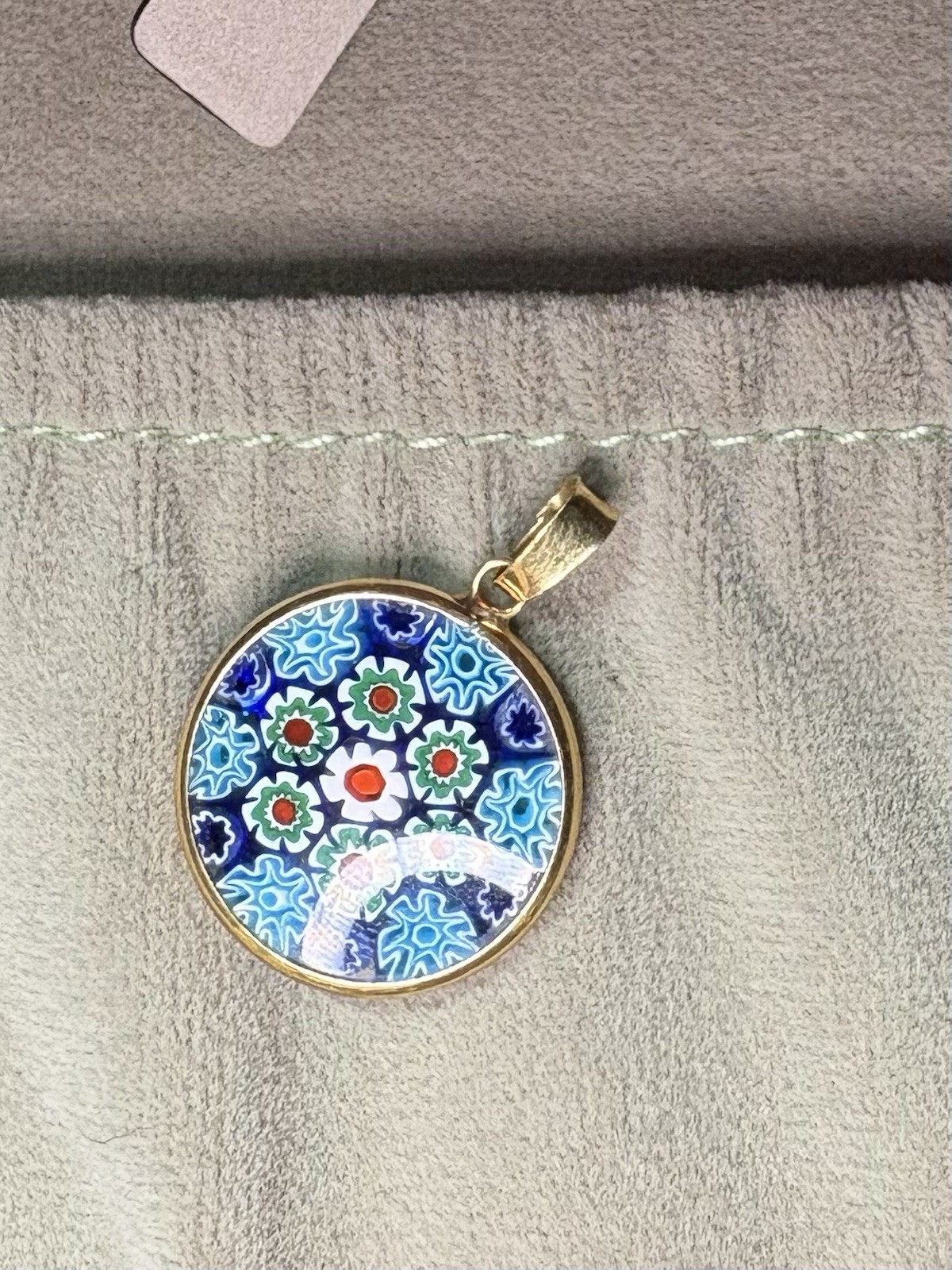 Vintage 18K 750 Bezel Italian Murano Millefiori Daisy Floral Pendant 2.10G 26mm