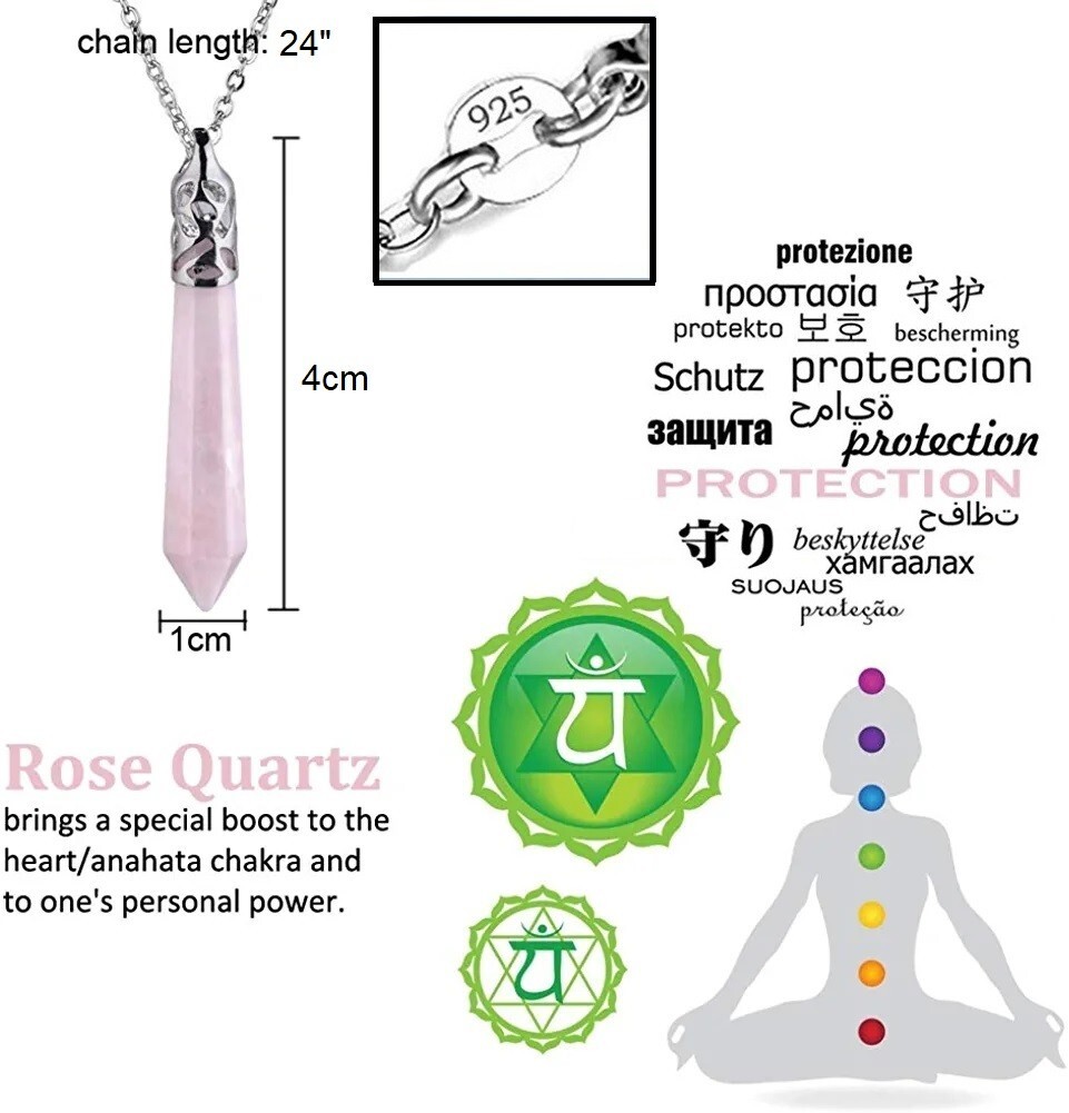 925 Sterling Silver Womens 24″ Healing Gemstone Pendulum Pendant Necklace