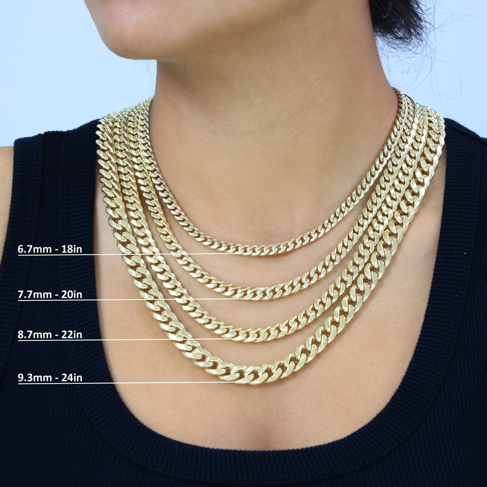 10K Real Yellow Gold 3mm-12.6mm Miami Cuban Lightweight Chain Necklace 16″ – 30″