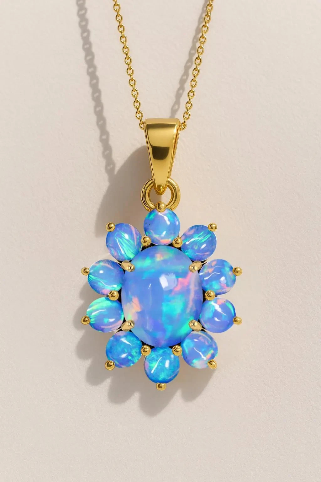 Ethiopian Blue Opal Gemstone Charm Pendant Necklace, Genuine Opal Gemstone